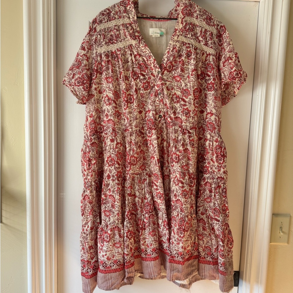 Anthropologie Pink and Cream Dress